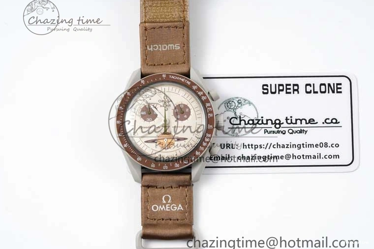 0427 Speedmaster Misson To Saturn 1:1 Best Edition Beige Dial On Nylon Strap Quartz Casual 7861